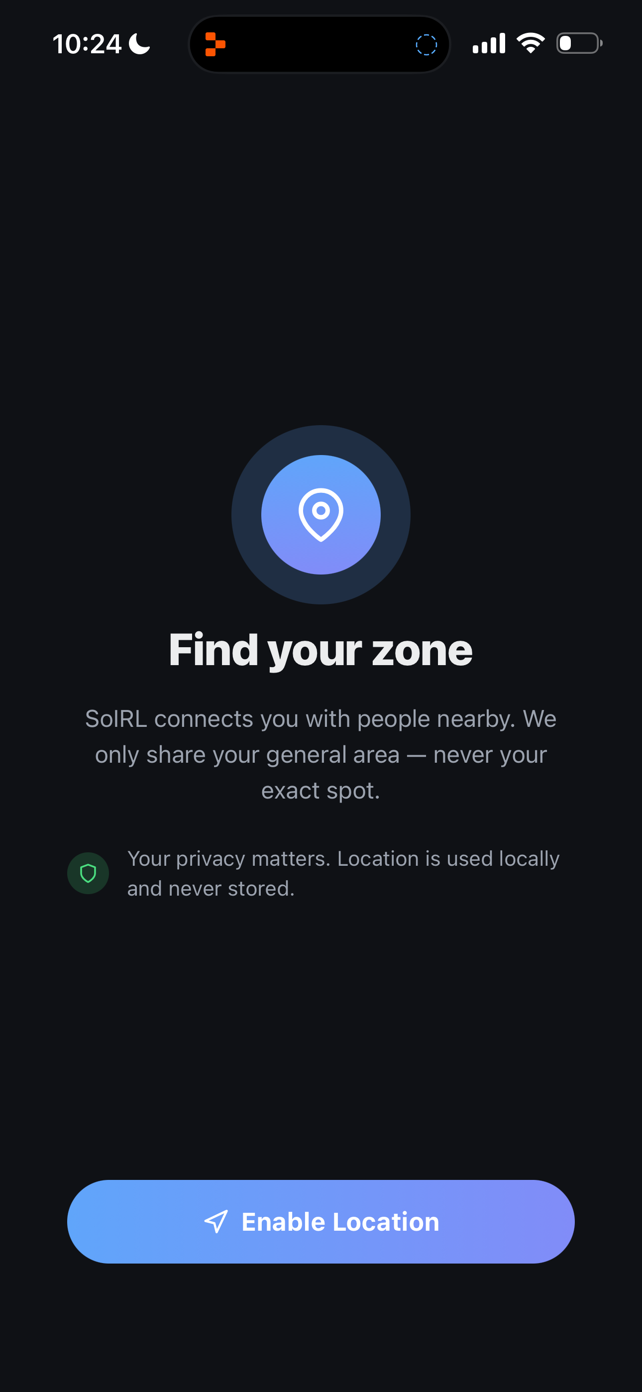 Zone discovery screen in SoIRL app